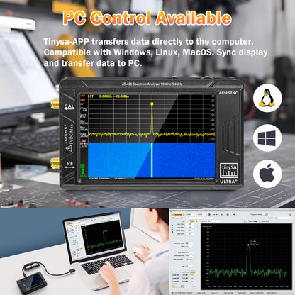 AURSINC 2025 Upgraded TinySA Ultra+ ZS406 Spectrum Analyzer, 4.0 Inch 100kHz-5.4GHz HW V0.4.6 Handheld Frequency Analyzer with 32Gb Card, 2-in-1 Signal Generator 100kHz to 900MHz MF/HF/VHF UHF Input