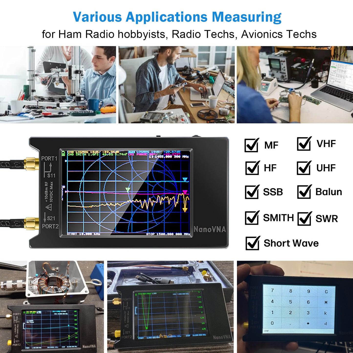 AURSINC NanoVNA-H4 Vector Network Analyzer with 32GB Card, Latest V4.4 9KHz-1.5GHz 4" Touchscreen Nano VNA Antenna Analyzer Ham Radio, HF VHF UHF Measuring S Parameters, SWR, Phase, Delay, Smith Chart