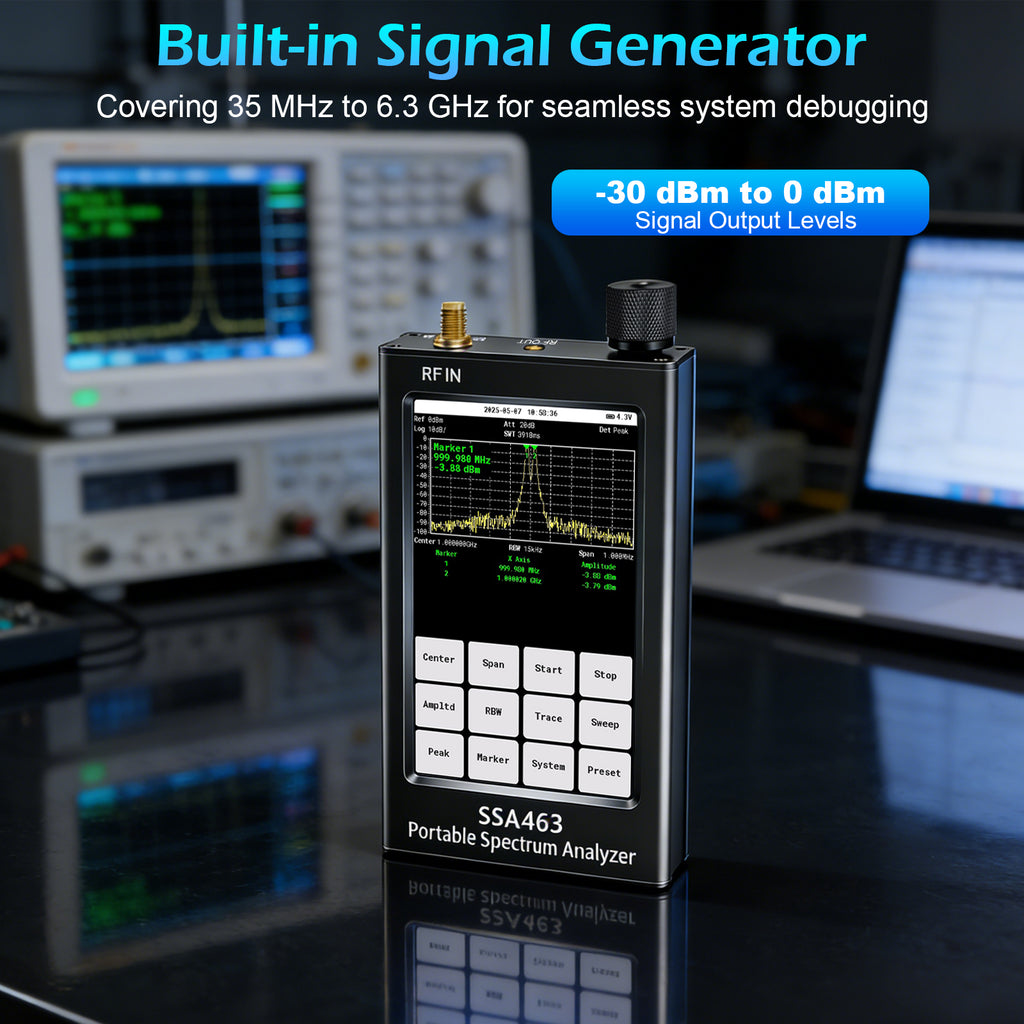 AURSINC SSA463 Portable Spectrum Analyzer, 35MHz-6.3GHz Frequency Analyzer, 4.3" Touchscreen, Built-in 30dB Precision Attenuator