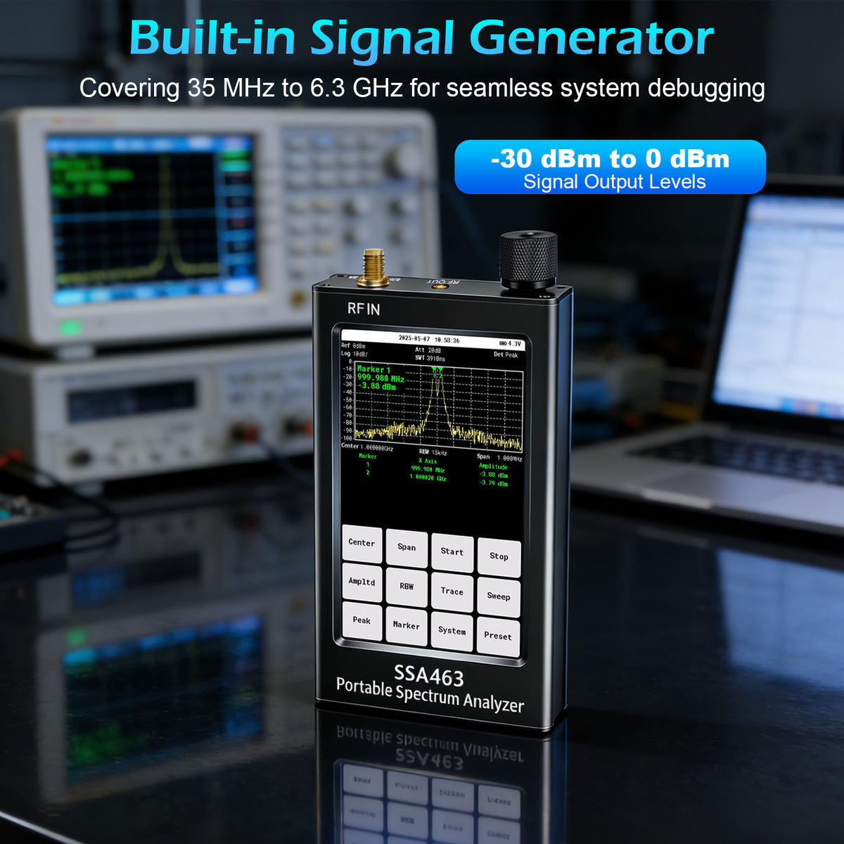 AURSINC SSA463 Portable Spectrum Analyzer, 35MHz-6.3GHz Frequency Analyzer, 4.3" Touchscreen, Built-in 30dB Precision Attenuator