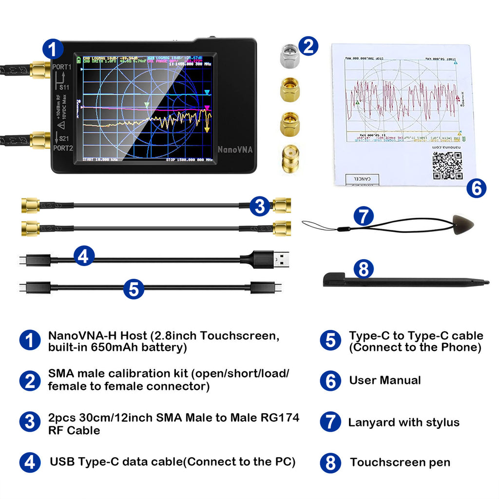 AURSINC NanoVNA-H Vector Network Analyzer 9KHz -1.5GHz Latest HW V3.7 HF VHF UHF Antenna Analyzer