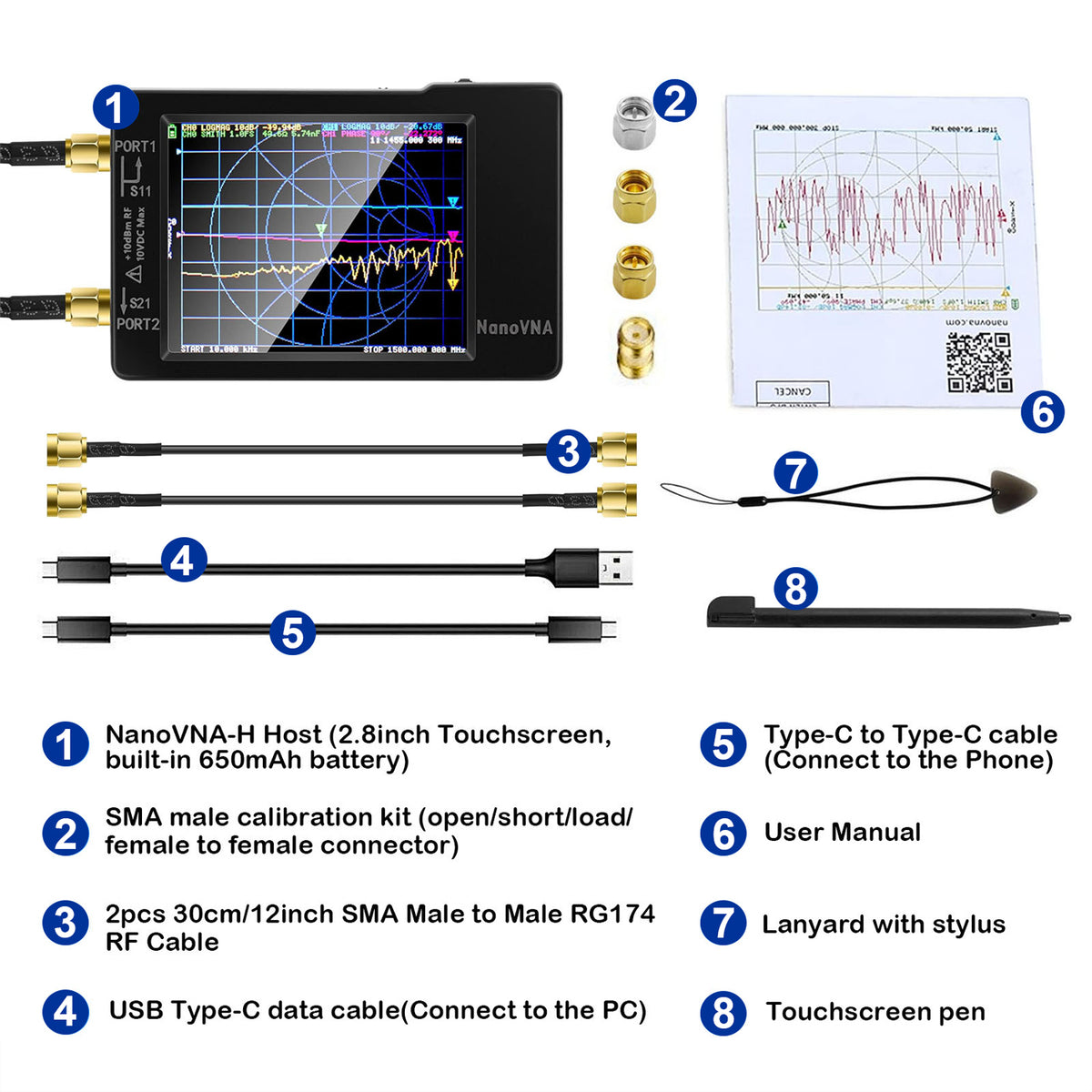 AURSINC NanoVNA-H Vector Network Analyzer 9KHz -1.5GHz Latest HW V3.7 HF VHF UHF Antenna Analyzer