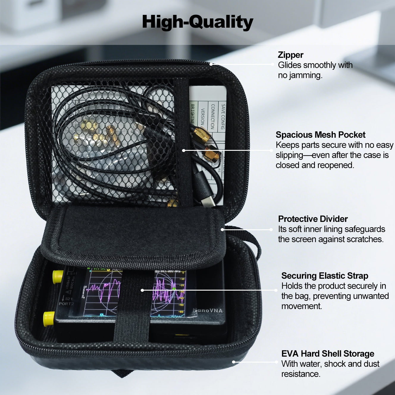 AURSINC 2.8 Inch Protective Case for NanoVNA H/TinySA, Waterproof Shockproof EVA Hard Shell Storage Bag with Carry Strap, Protective Divider, Secure Fit for Antenna Analyzer and Spectrum Analyzer