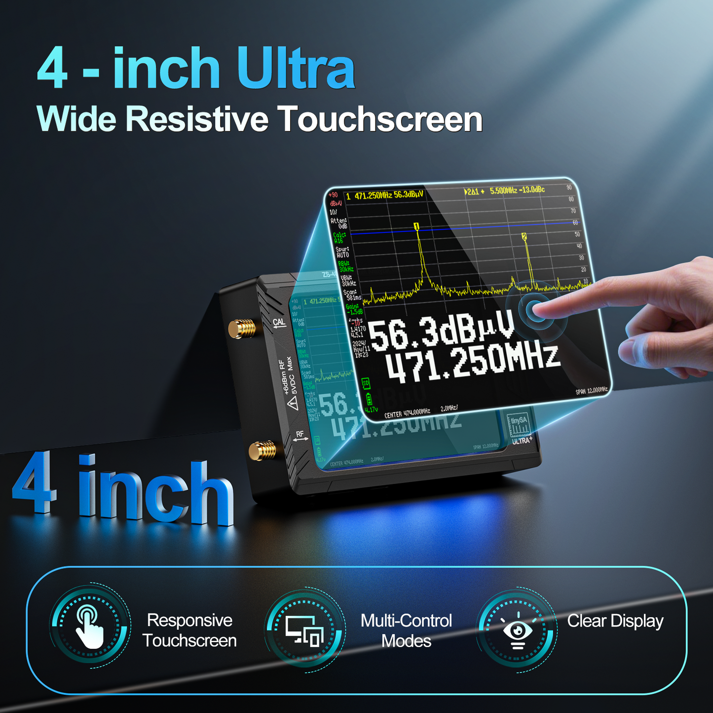 AURSINC Tinysa Ultra+ ZS407 Spectrum Analyzer, 4.0 Inch 100kHz-7.3GHz Tinysa Handheld Frequency Analyzer, 2-in-1 RF Signal Generator 100kHz to 900MHz MF/HF/VHF UHF Input, HW V0.5.4 2025 Upgraded