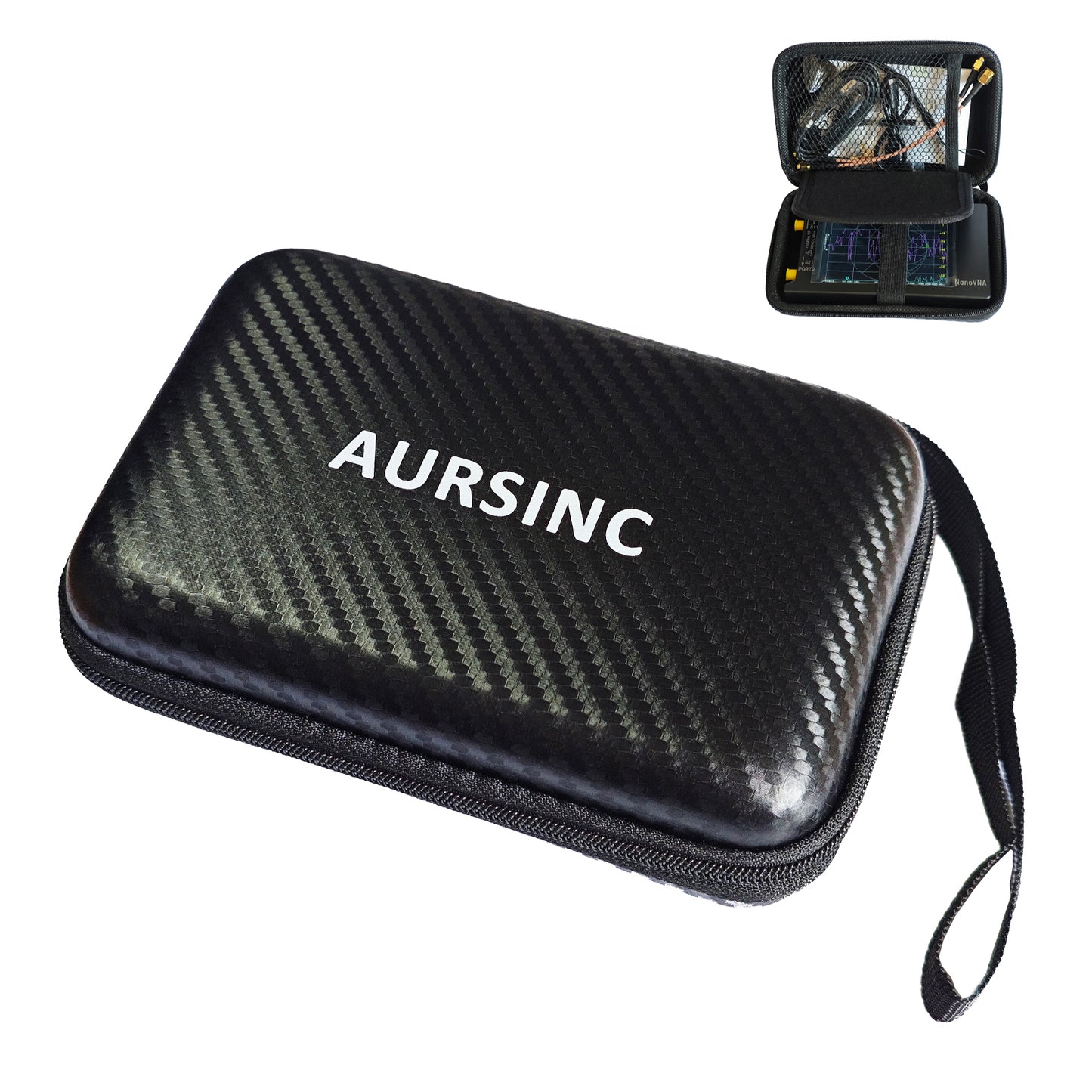 AURSINC 4 Inch Hard EVA Protective Case for NanoVNA H4/TinySA Ultra - Waterproof Shockproof Storage Bag with Carry Strap, Foam Divider, Secure Fit for Vector Network Analyzer and Spectrum Analyzer