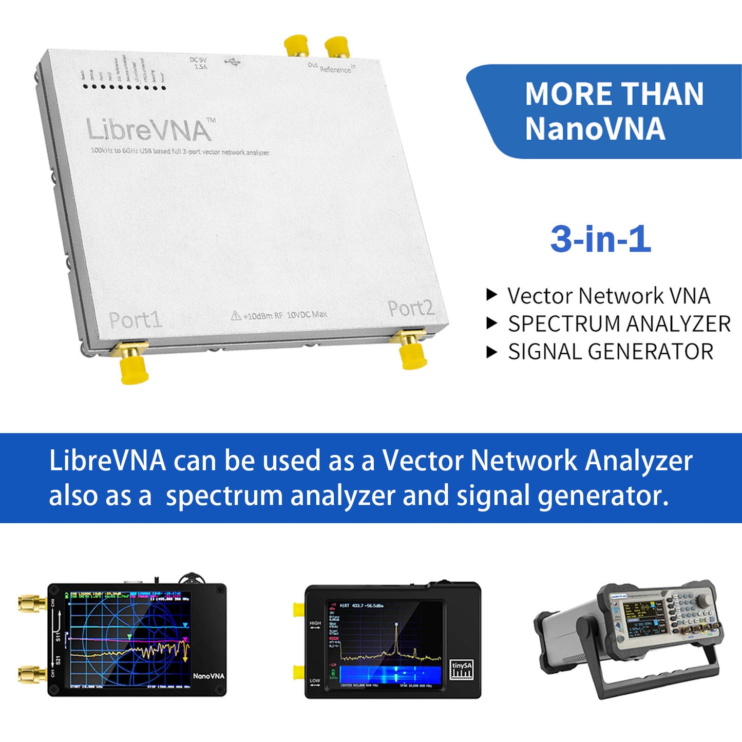 AURSINC LibreVNA 2.0 Vector Network Analyzer, 100KHz-6GHz Professional Antenna Analyzer Measuring Full S Parameters with External Reference Input/Output, USB Based Full 2-Port Interface