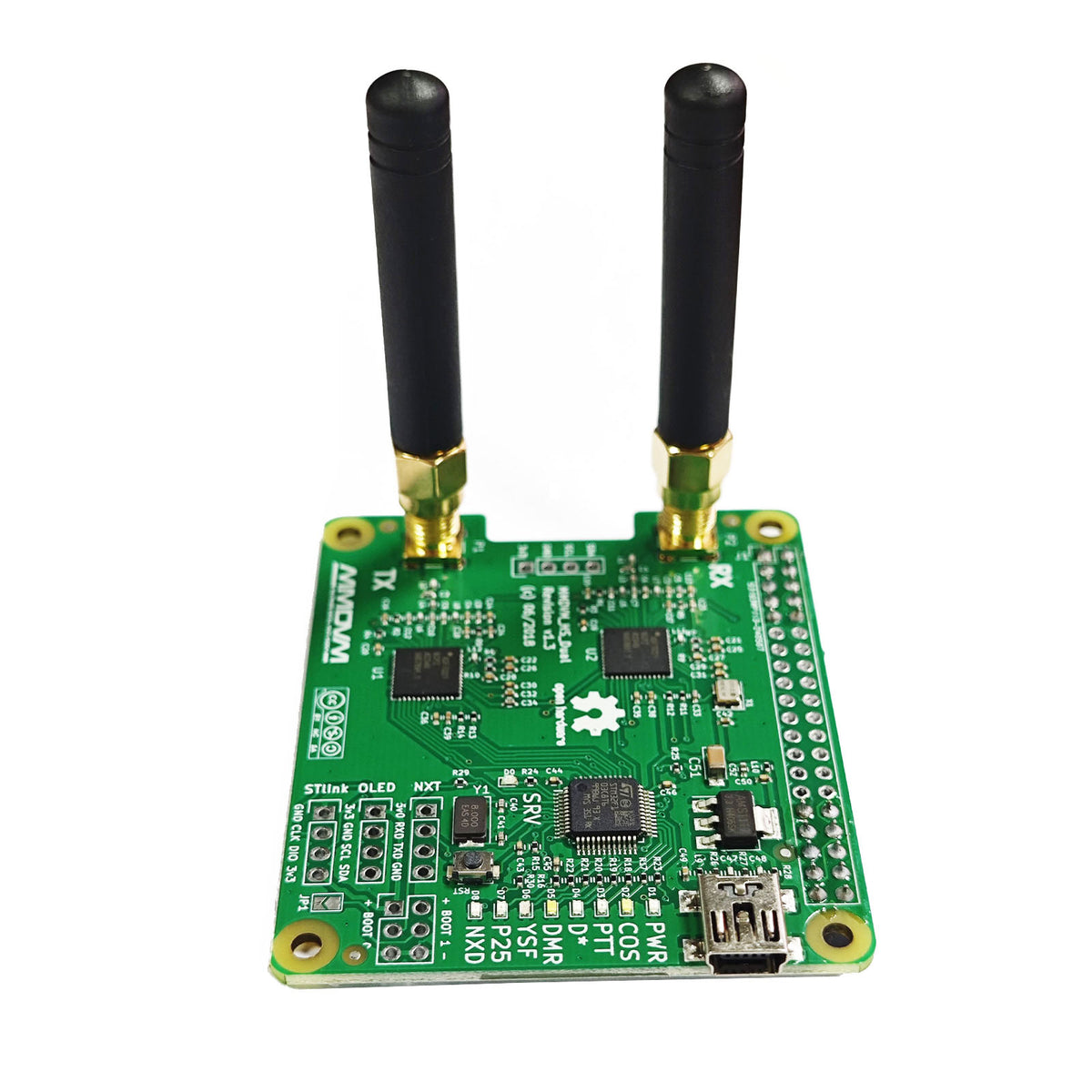 AURSINC MMDVM Duplex-Hotspot-Modul Dual Hat V1.5.2 unterstützt P25 DMR YSF NXDN DMR Steckplatz 1 + Steckplatz 2 für Raspberry Pi, Pi Zero mit USB-Anschluss (ohne OLED) 
