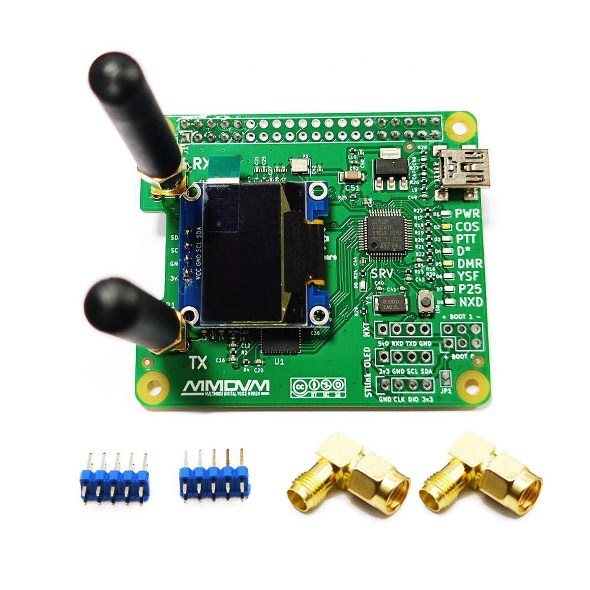 AURSINC MMDVM Duplex-Hotspot-Modul Dual Hat V1.5.2 mit 0,96 OLED-Display, unterstützt P25 DMR YSF NXDN DMR Slot 1 + Slot 2 für R Pi 1, 2/2b, 3/3b/3b+, 4/4b, Pi Zero, Zero 2W mit USB-Anschluss (mit OLED) 