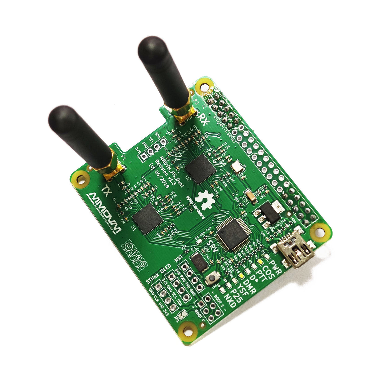 AURSINC MMDVM Duplex-Hotspot-Modul Dual Hat V1.5.2 unterstützt P25 DMR YSF NXDN DMR Steckplatz 1 + Steckplatz 2 für Raspberry Pi, Pi Zero mit USB-Anschluss (ohne OLED) 