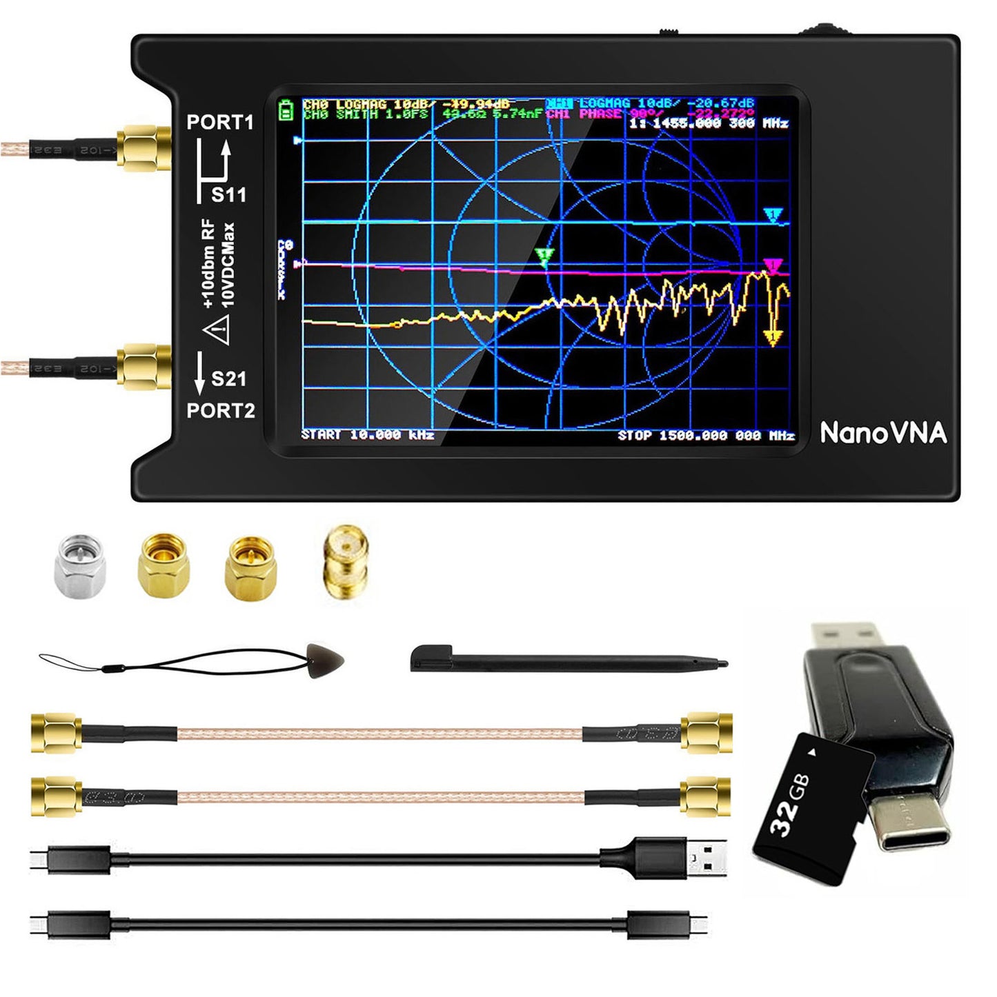 AURSINC NanoVNA-H4 Vector Network Analyzer with 32GB Card, Latest V4.4 9KHz-1.5GHz 4" Touchscreen Nano VNA Antenna Analyzer Ham Radio, HF VHF UHF Measuring S Parameters, SWR, Phase, Delay, Smith Chart