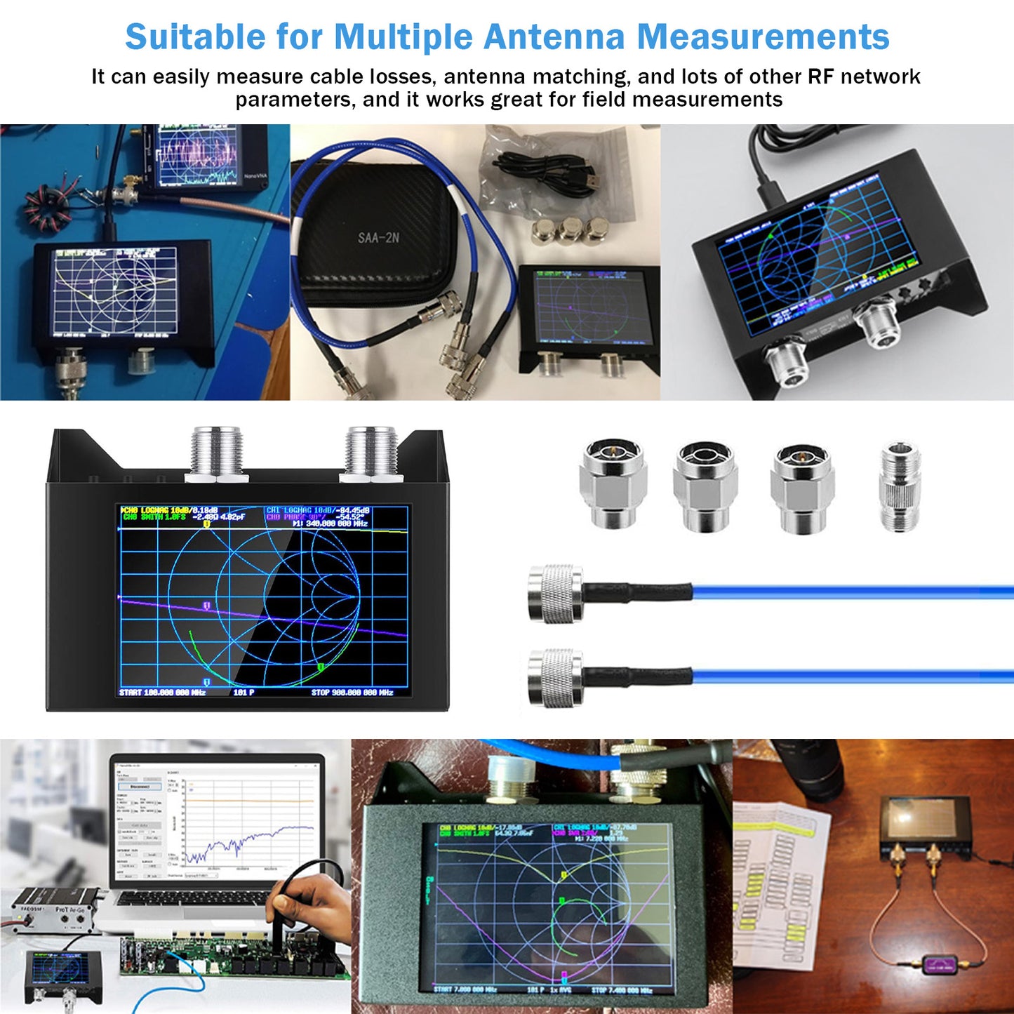AURSINC NanoVNA SAA-2N V2.2 Vector Network Analyzer, 50KHz-3GHz 4" Touchscreen HF VHF UHF VNA Antenna Analyzer Ham Radio with Storage Bag, Measuring S Parameters, Duplexer, VSWR, Phase, Delay