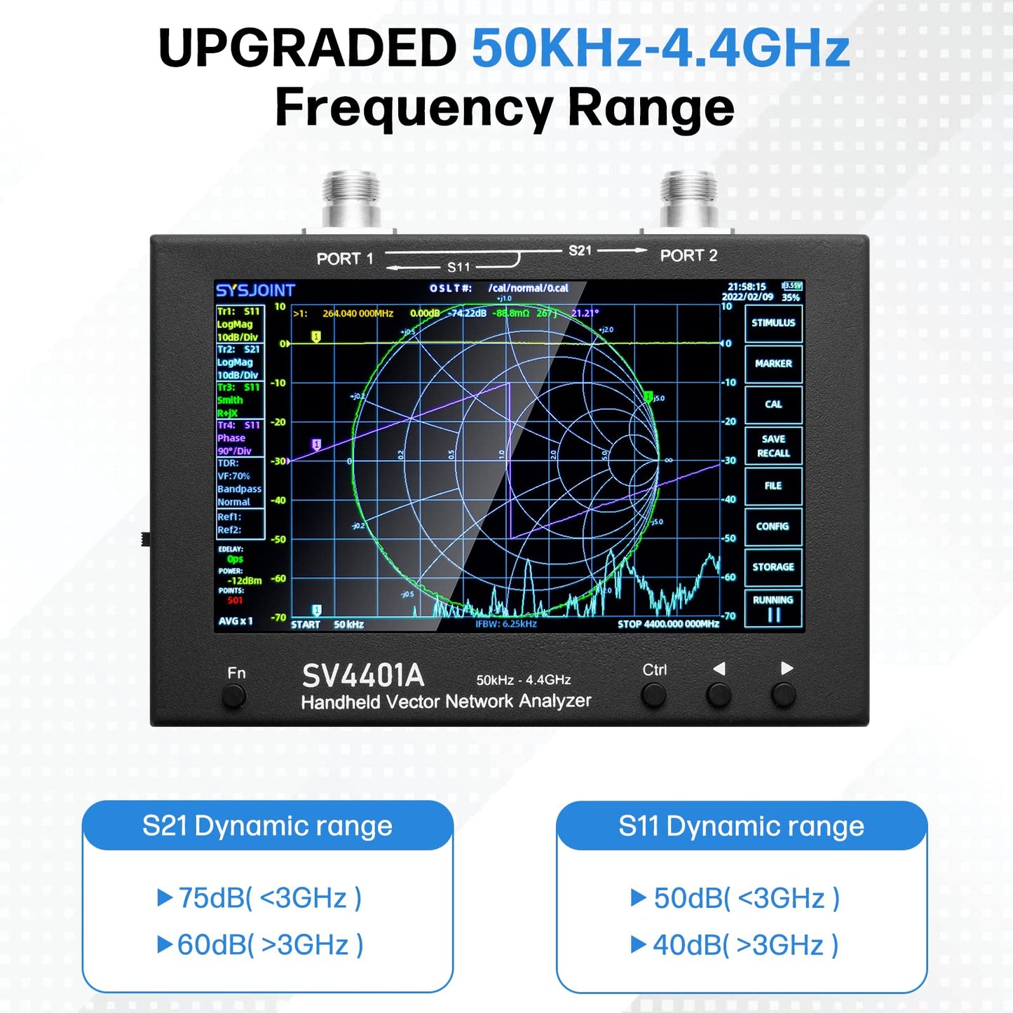 AURSINC 7inch NanoVNA SV4401A Vector Network Analyzer, 50KHz-4.4GHz Antenna Analyzer with 6700mAh Battery 8GB Storage Measuring S Parameters, Voltage Standing Wave Ratio, Phase, Delay, Smith Chart