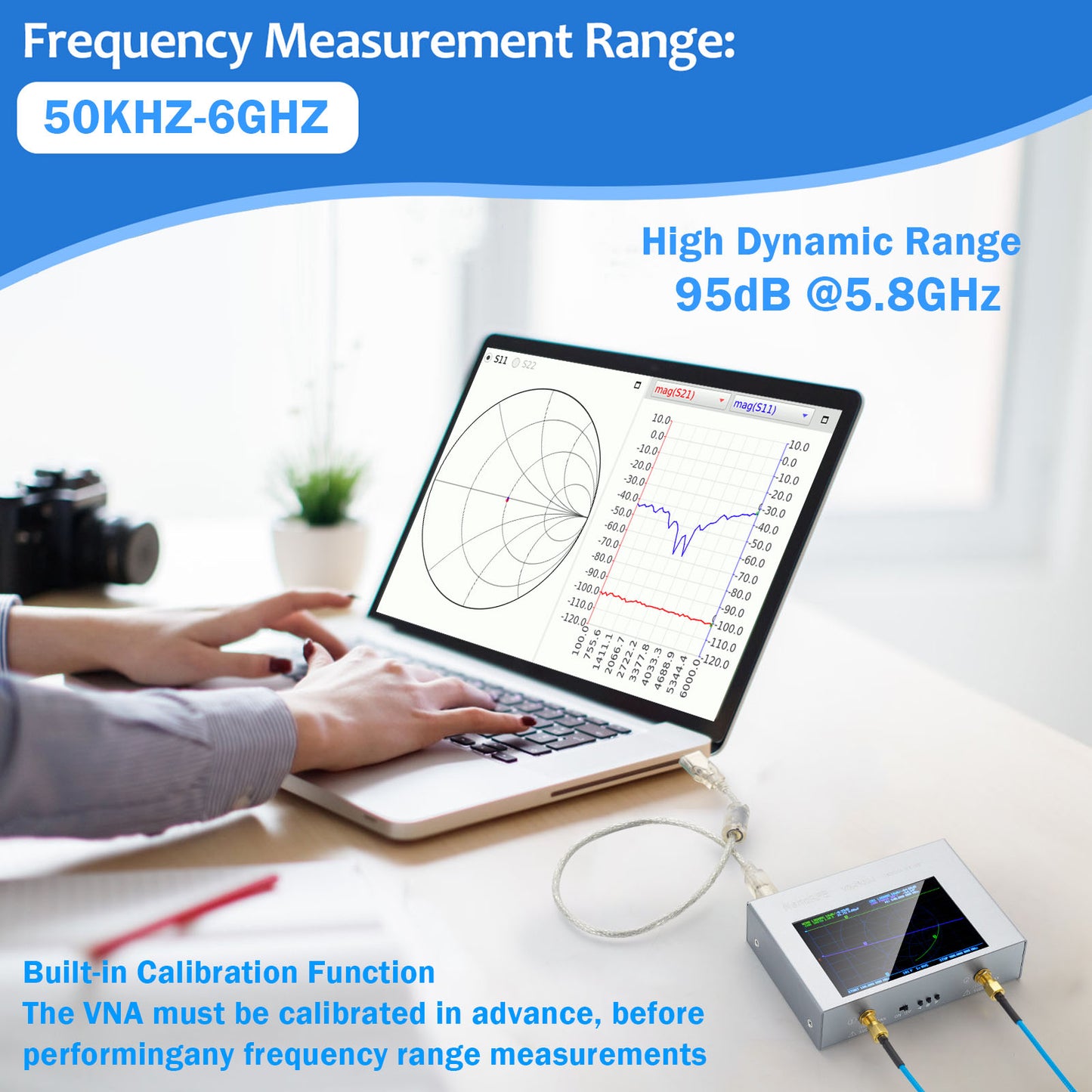 AURSINC Upgrated NanoVNA V3 NanoRFE VNA6000-A Vector Network Analyzer 50kHz-6GHz HF VHF UHF Portable Antenna Analyzer Ham Radio with 4'' Touchscreen Measuring S Parameters,SWR,Phase,Delay,Smith Chart
