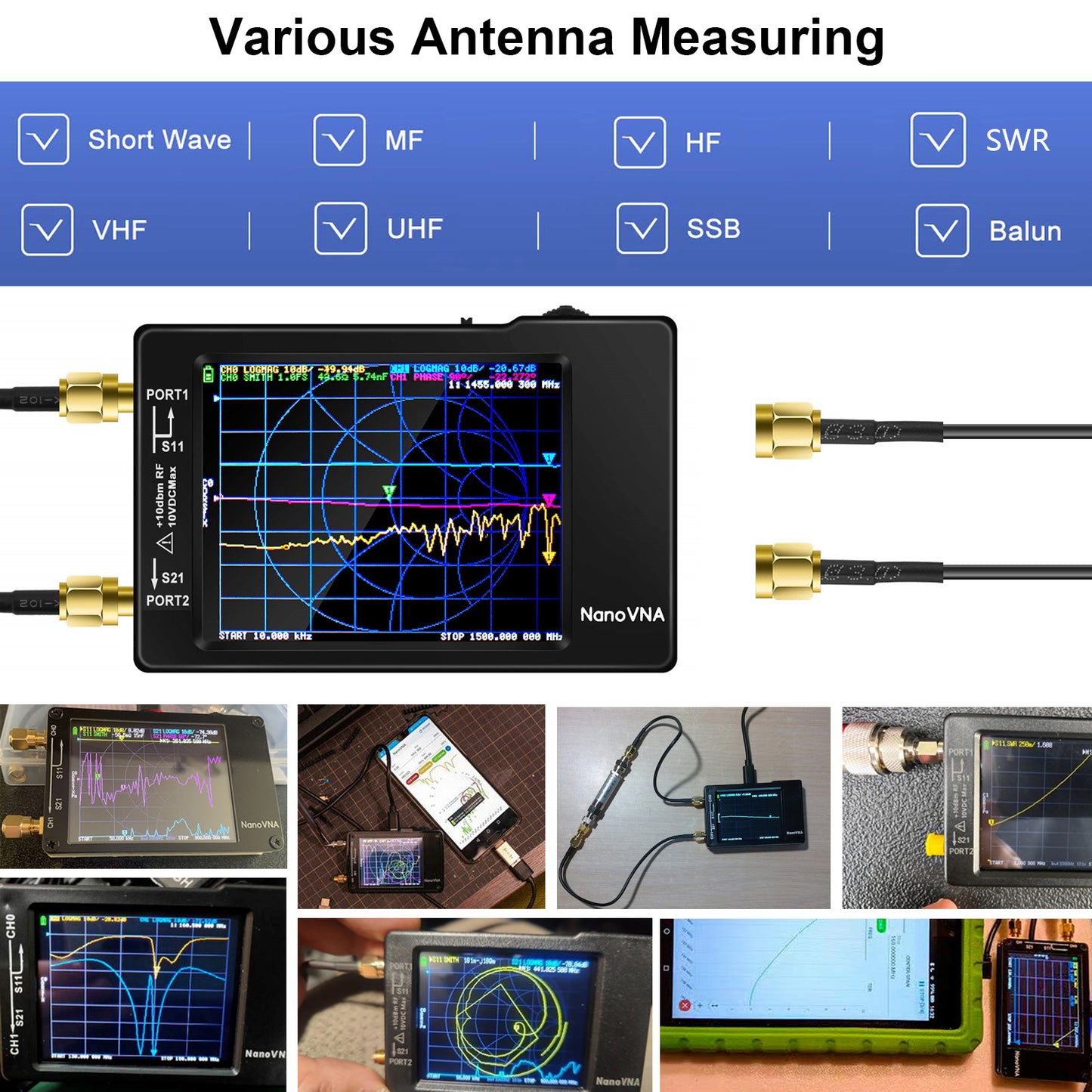 [Upgraded] AURSINC NanoVNA-H Vector Network Analyzer 9KHz -1.5GHz Latest HW V3.7 HF VHF UHF Antenna Analyzer, Measuring S Parameters, SWR, Phase, Delay, Smith Chart