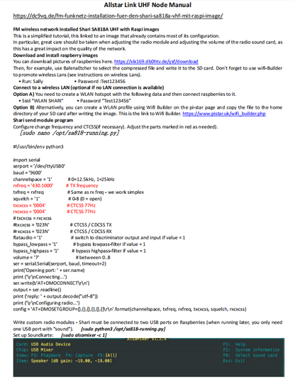 AURSINC Shari PiHat - Portable SA818 Ham Allstar Radio Interface Raspberry Pi Hosted Allstar Node, Compatible with Raspberry Pi 2/3/4/5, UHF Frequency Range 1W 420-450MHz/70cm Amateur Radio Operator