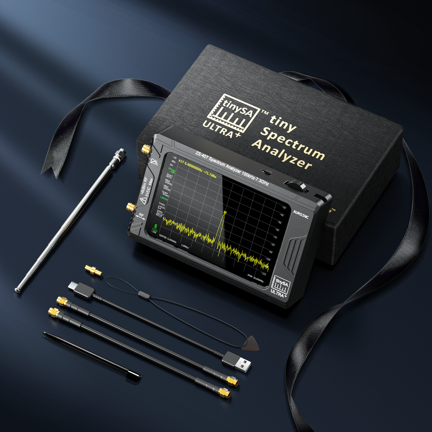 AURSINC Tinysa Ultra+ ZS407 Spectrum Analyzer, 4.0 Inch 100kHz-7.3GHz Tinysa Handheld Frequency Analyzer, 2-in-1 RF Signal Generator 100kHz to 900MHz MF/HF/VHF UHF Input, HW V0.5.4 2025 Upgraded