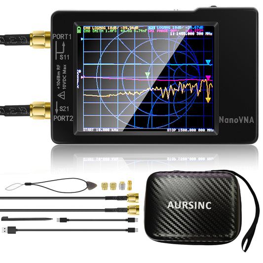 AURSINC NanoVNA-H Vector Network Analyzer, Latest HW V3.7 9KHz -1.5GHz Antenna Analyzer with 2.8" EVA Protective Case, Waterproof & Shockproof, Measuring S Parameters, SWR, Phase, Delay, Smith Chart
