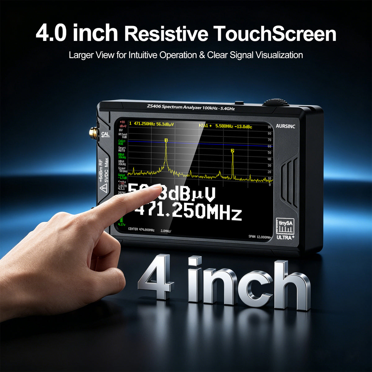 AURSINC TinySA Ultra ZS406 with ZK06-UM LNA Boosts RF Sensitivity, Complete RF Measurement Bundle with Enhanced High-frequency Sensitivity for Wireless Testing and Spectrum Analysis