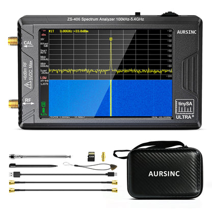 AURSINC TinySA Ultra+ ZS406 Spectrum Analyzer with Protective Case, 100kHz-5.4GHz Handheld Tiny Frequency Analyzer 2-in-1 RF Signal Generator with 4'' EVA Shell, for Ham Radio, Field Testing