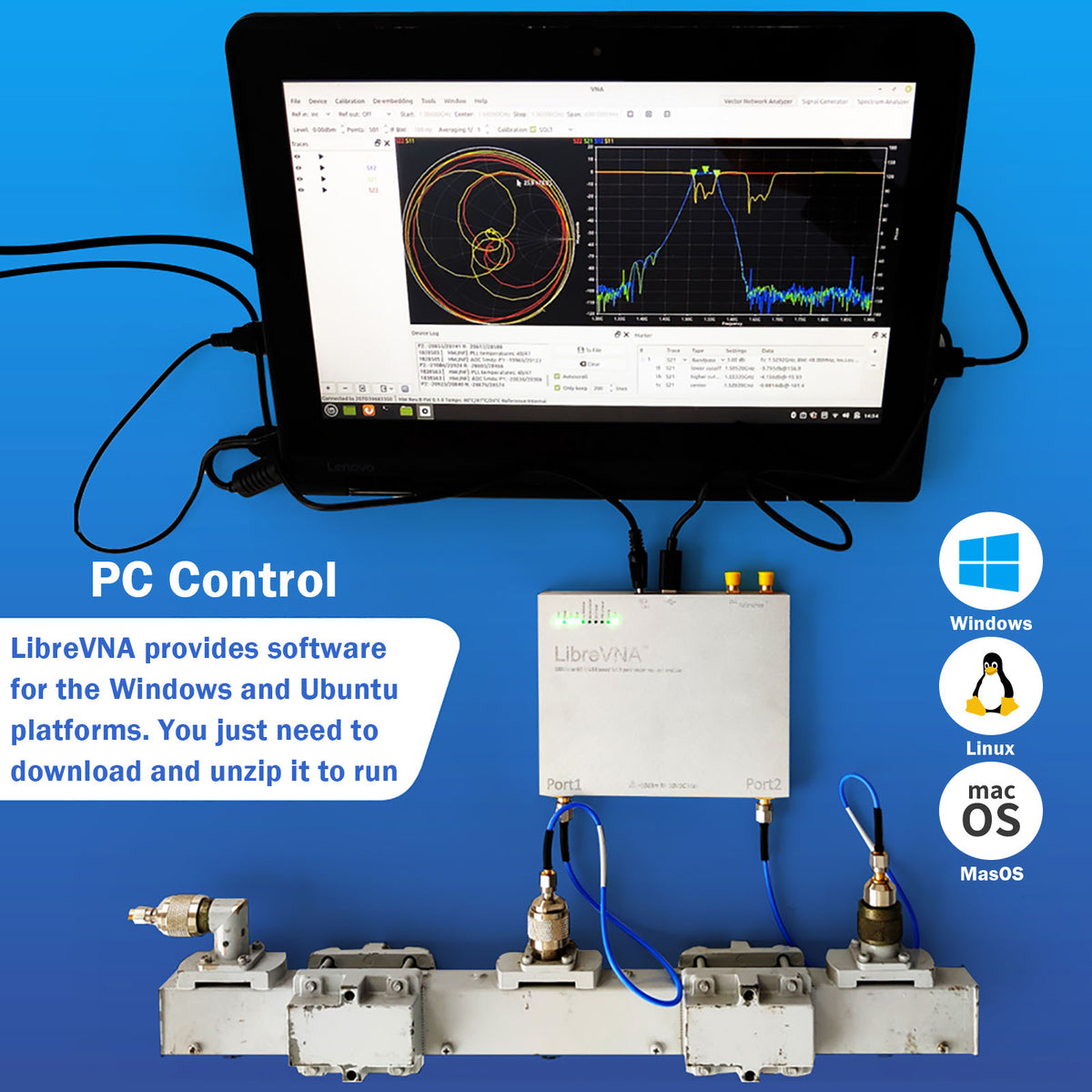 AURSINC LibreVNA NanoVNA Vektor-Netzwerkanalysator, verbesserter professioneller Antennenanalysator 100 kHz – 6 GHz zur Messung aller S-Parameter mit externem Referenzeingang/-ausgang, USB-basierte vollständige 2-Port-Schnittstelle 