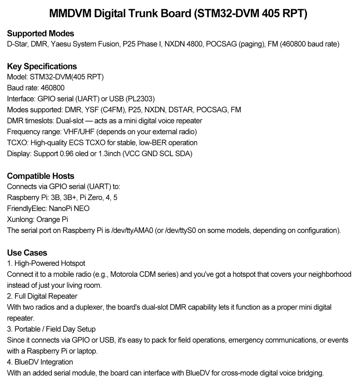 AURSINC MMDVM Digital Trunk Repeater Board STM32-DVM (405 RPT), 460800 Baud GPIO/USB-based Repeater/Hotspot Board, Supports DMR D-Star YSF P25 NXDN FM, Compatible with RPi 3B, 3B+, Pi Zero, 4, 5