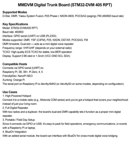 AURSINC MMDVM Digital Trunk Repeater Board STM32-DVM (405 RPT), 460800 Baud GPIO/USB-based Repeater/Hotspot Board, Supports DMR D-Star YSF P25 NXDN FM, Compatible with RPi 3B, 3B+, Pi Zero, 4, 5