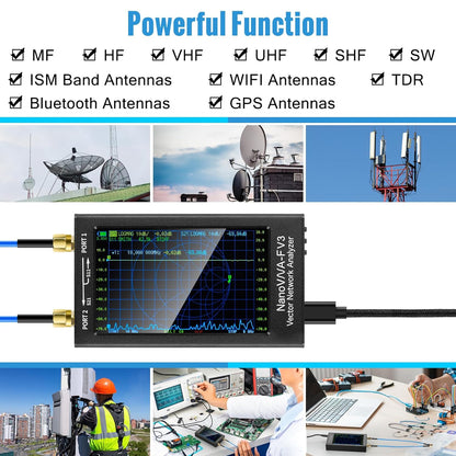 Verbesserter NanoVNA-F V3 Vektor-Netzwerkanalysator 4,3" 1 MHz–6 GHz Antennenanalysator Messung der S-Parameter Spannung Stehwellenverhältnis SWR, Phase, Verzögerung, Smith-Diagramm Unterstützung RTC Echtzeit 