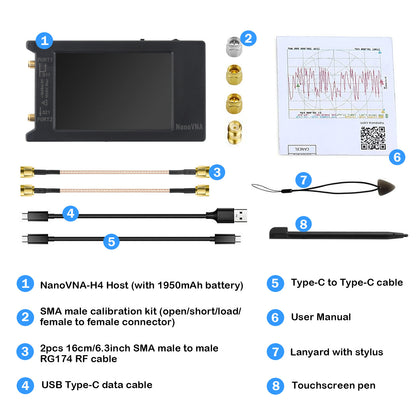 AURSINC Upgrated NanoVNA-H4 Vector Network Analyzer, Lastest V4.4 9KHz-1.5GHz HF VHF UHF 4" Touch Screen VNA Antenna Analyzer Ham Radio, Measuring S Parameters, SWR, Phase, Delay, Smith Chart