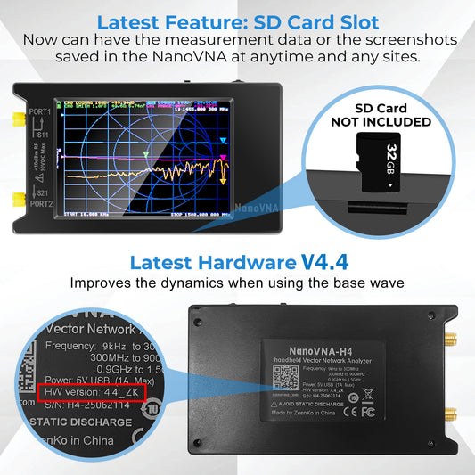 AURSINC Upgrated NanoVNA-H4 Vector Network Analyzer, Lastest V4.4 9KHz-1.5GHz HF VHF UHF 4" Touch Screen VNA Antenna Analyzer Ham Radio, Measuring S Parameters, SWR, Phase, Delay, Smith Chart