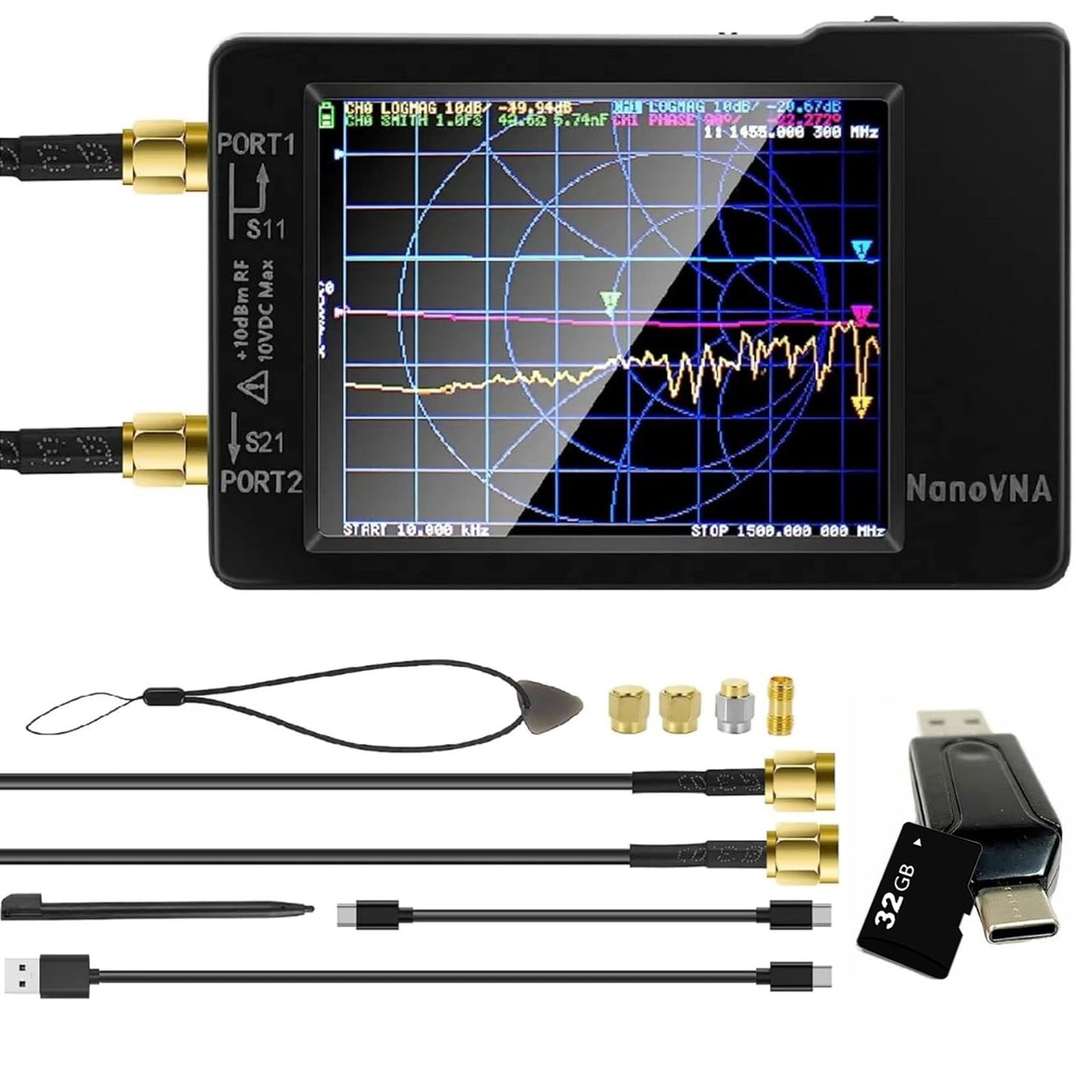 [Upgraded] AURSINC NanoVNA-H Vector Network Analyzer Latest HW Version 3.7, 9KHz -1.5GHz Antenna Analyzer with 32GB SD Card Support Data Storage, Measuring S Parameters, SWR, Phase, Delay, Smith Chart