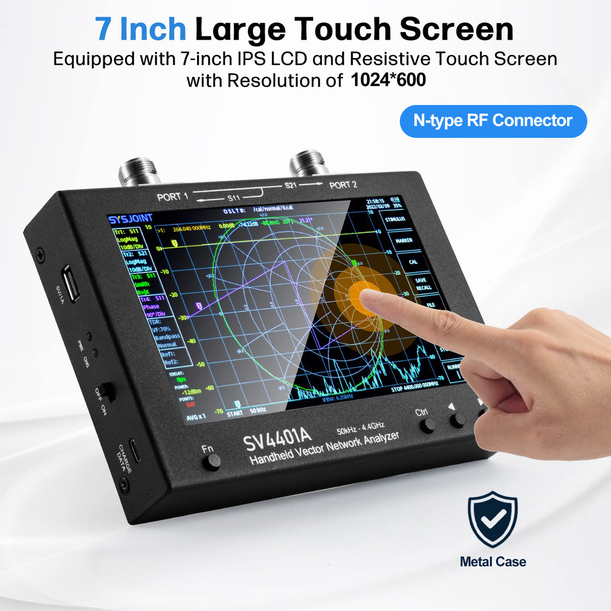 AURSINC 7 Zoll NanoVNA SV4401A Vektor-Netzwerkanalysator 50 KHz-4,4 GHz Antennenanalysator mit 6700 mAh Akku 8 GB Speicher Messung von S-Parametern, Spannungs-Stehwellenverhältnis, Phase, Verzögerung, Smith-Diagramm