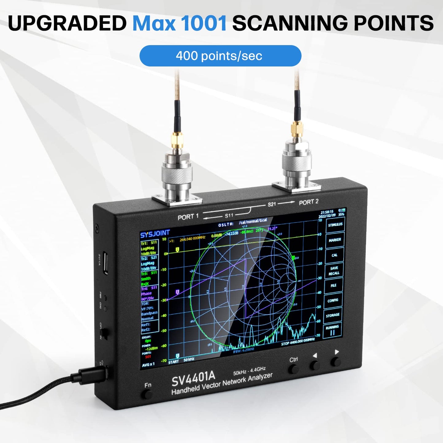 AURSINC 7inch NanoVNA SV4401A Vector Network Analyzer, 50KHz-4.4GHz Antenna Analyzer with 6700mAh Battery 8GB Storage Measuring S Parameters, Voltage Standing Wave Ratio, Phase, Delay, Smith Chart