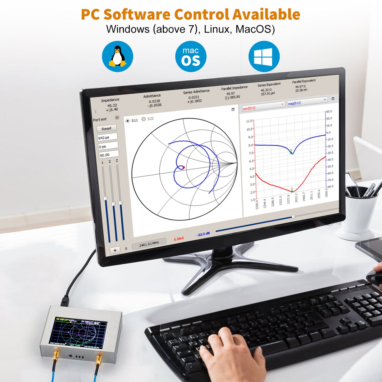 Upgraded AURSINC NanoVNA V2 PLUS4 Vector Network Analyzer, 4 inch Touchscreen, 50kHz-4.4GHz HF VHF UHF Antenna Analyzer Measuring S Parameters, SWR, Phase, Delay, Smith Chart with 3200mAh Battery