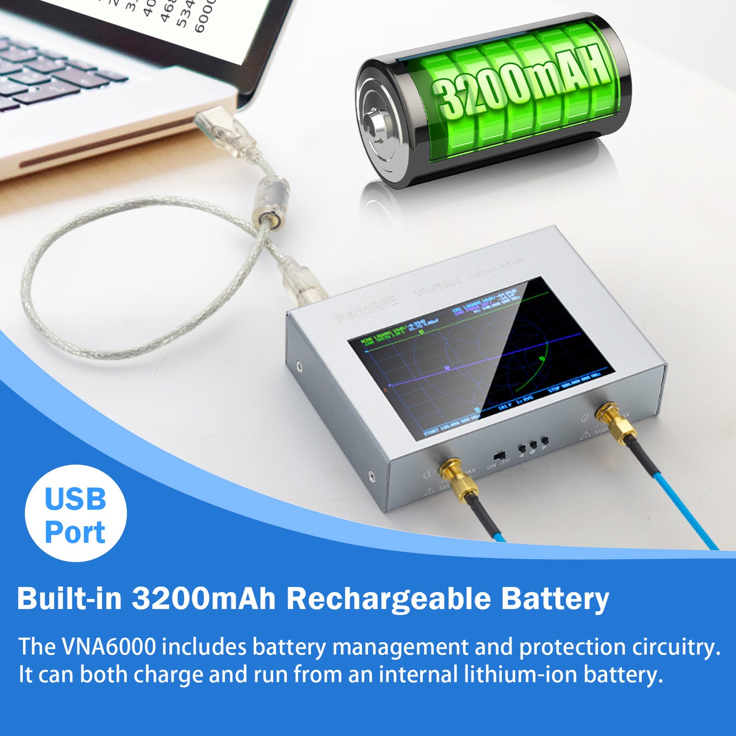 AURSINC Upgrated NanoVNA V3 NanoRFE VNA6000-A Vector Network Analyzer 50kHz-6GHz HF VHF UHF Portable Antenna Analyzer Ham Radio with 4'' Touchscreen Measuring S Parameters,SWR,Phase,Delay,Smith Chart