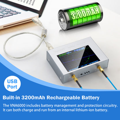 AURSINC Upgrated NanoVNA V3 NanoRFE VNA6000-A Vector Network Analyzer 50kHz-6GHz HF VHF UHF Portable Antenna Analyzer Ham Radio with 4'' Touchscreen Measuring S Parameters,SWR,Phase,Delay,Smith Chart