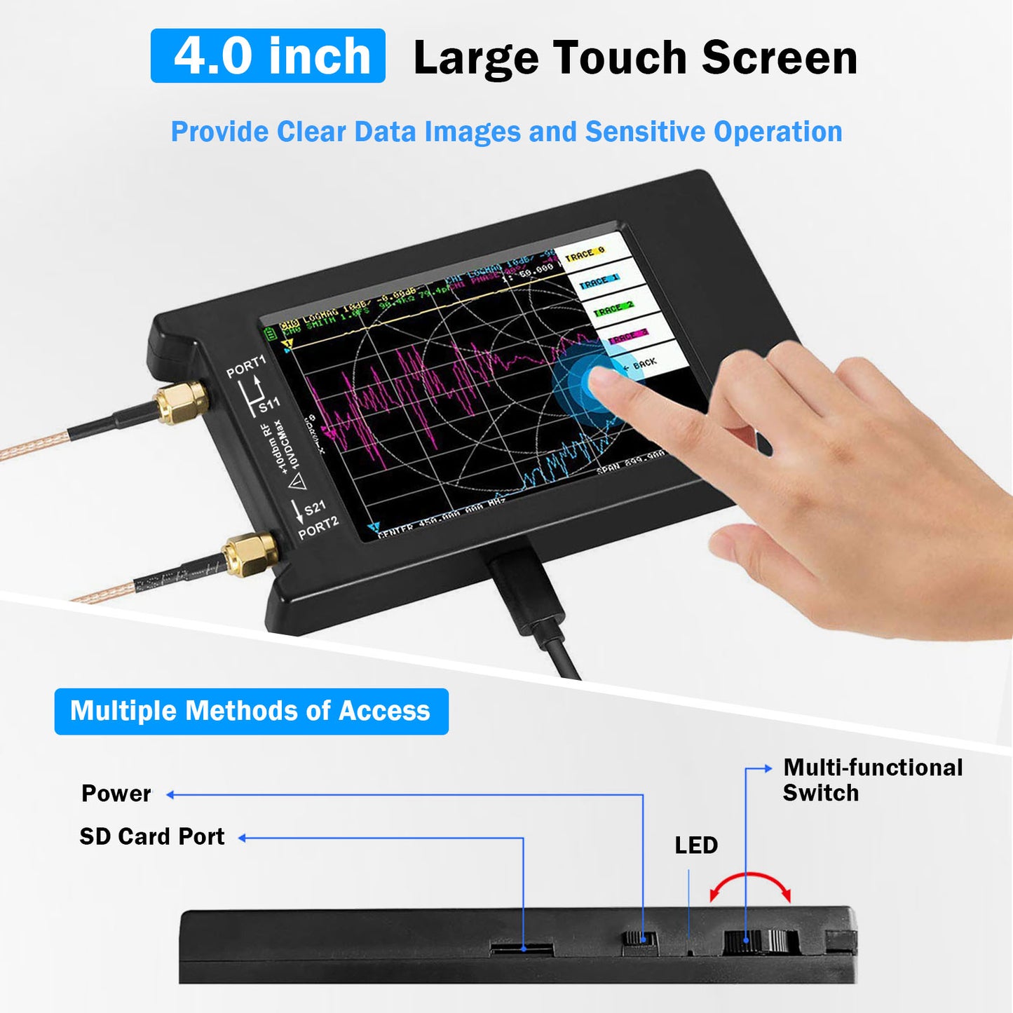 AURSINC Upgrated NanoVNA-H4 Vector Network Analyzer, Lastest V4.4 9KHz-1.5GHz HF VHF UHF 4" Touch Screen VNA Antenna Analyzer Ham Radio, Measuring S Parameters, SWR, Phase, Delay, Smith Chart