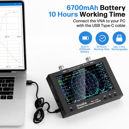 AURSINC 7inch NanoVNA SV4401A Vector Network Analyzer, 50KHz-4.4GHz Antenna Analyzer with 6700mAh Battery 8GB Storage Measuring S Parameters, Voltage Standing Wave Ratio, Phase, Delay, Smith Chart