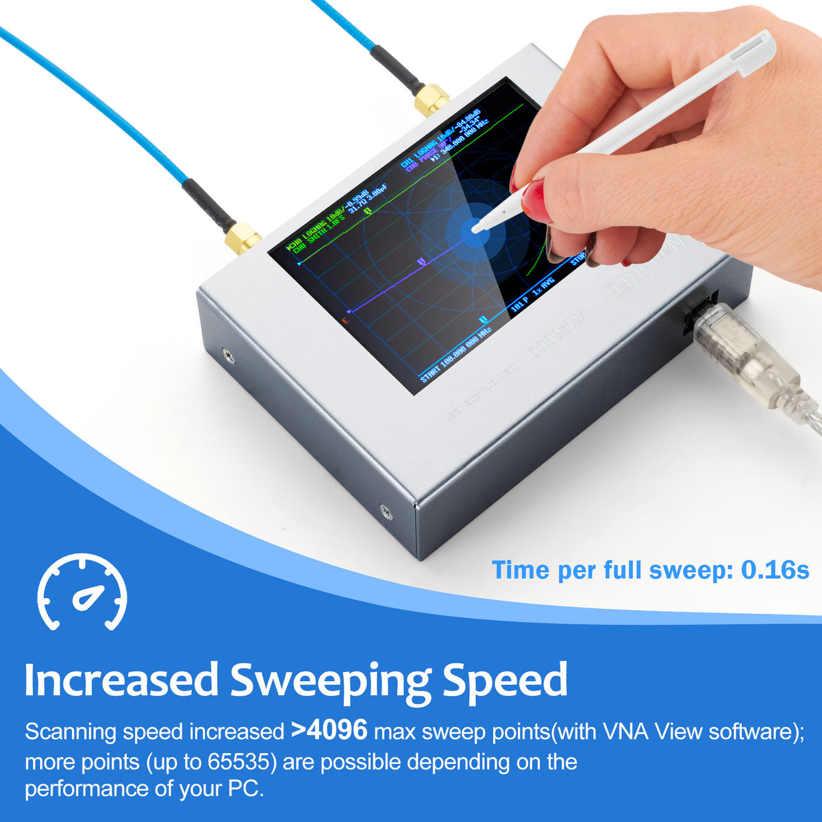 AURSINC Verbesserter NanoVNA V3 NanoRFE VNA6000-A Vektor-Netzwerkanalysator 50 kHz – 6 GHz HF VHF UHF Tragbarer Antennenanalysator Amateurfunk mit 4-Zoll-Touchscreen zur Messung von S-Parametern, SWR, Phase, Verzögerung, Smith-Diagramm 
