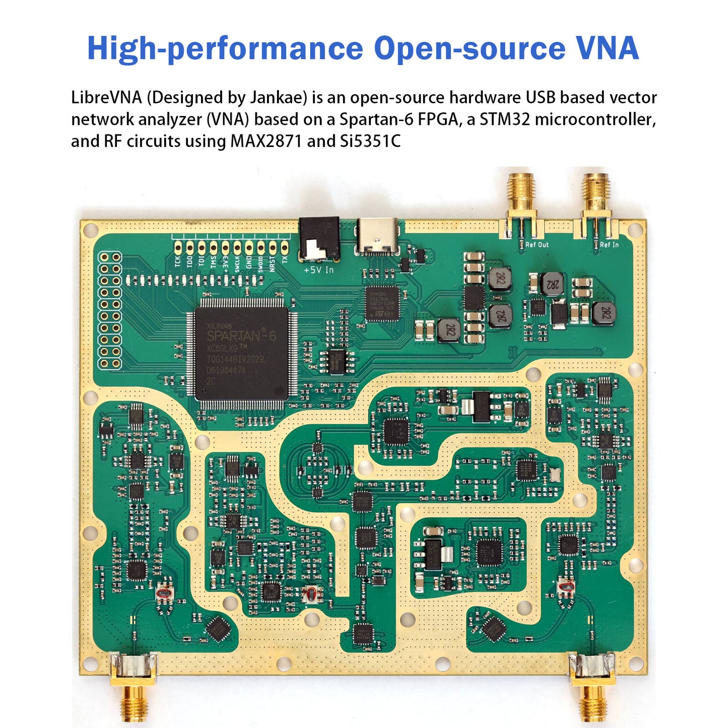 AURSINC LibreVNA NanoVNA Vektor-Netzwerkanalysator, verbesserter professioneller Antennenanalysator 100 kHz – 6 GHz zur Messung aller S-Parameter mit externem Referenzeingang/-ausgang, USB-basierte vollständige 2-Port-Schnittstelle 