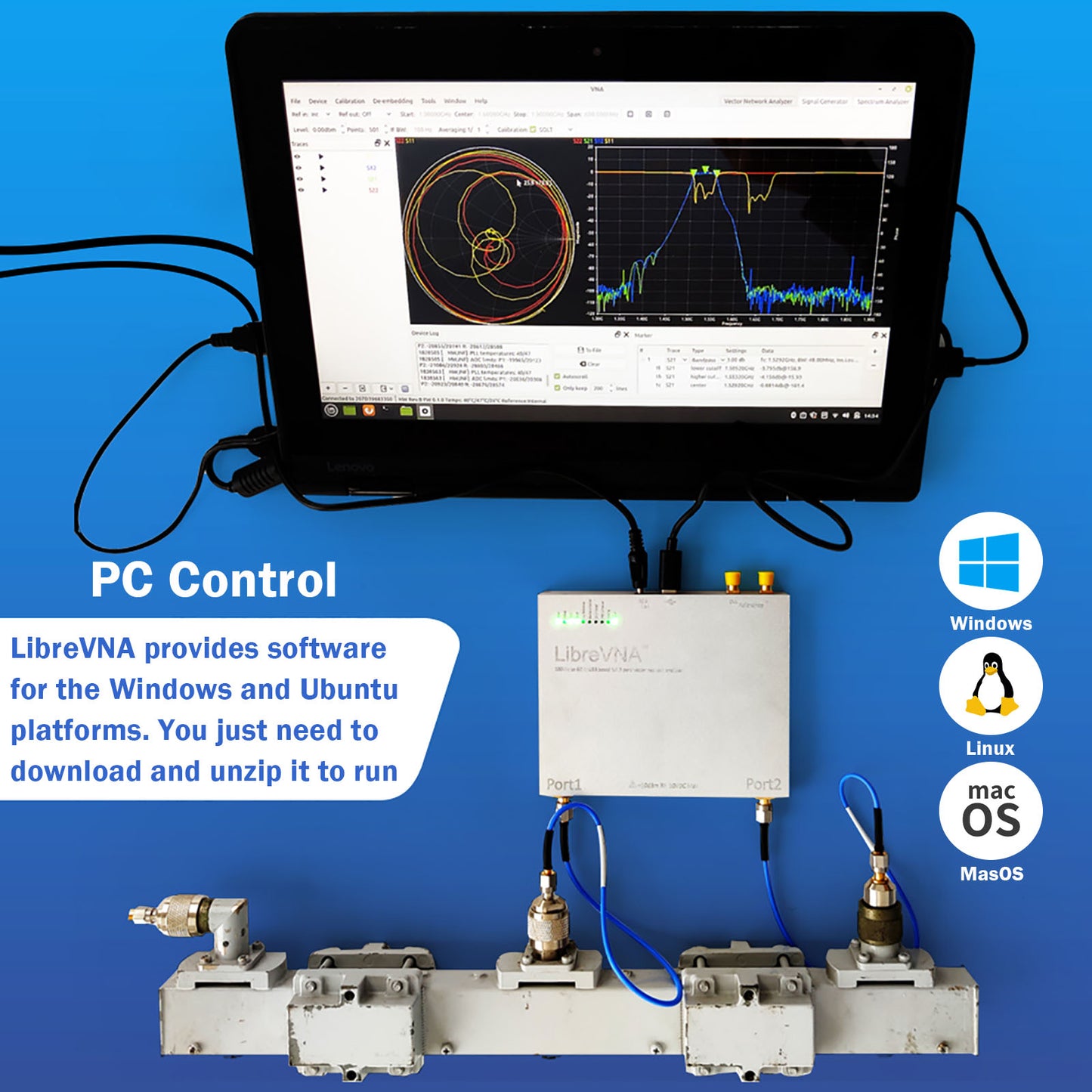 AURSINC LibreVNA NanoVNA Vektor-Netzwerkanalysator, verbesserter professioneller Antennenanalysator 100 kHz – 6 GHz zur Messung aller S-Parameter mit externem Referenzeingang/-ausgang, USB-basierte vollständige 2-Port-Schnittstelle 