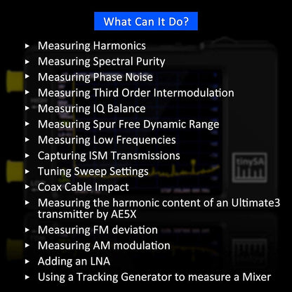 Portable Tinysa Spectrum Analyzer, AURSINC V0.3.1 Handheld Frequency Analyzer, Signal Generator 100kHz to 960MHz MF/HF/VHF UHF Input ESD Protected Function with 2.8 inch Touchscreen