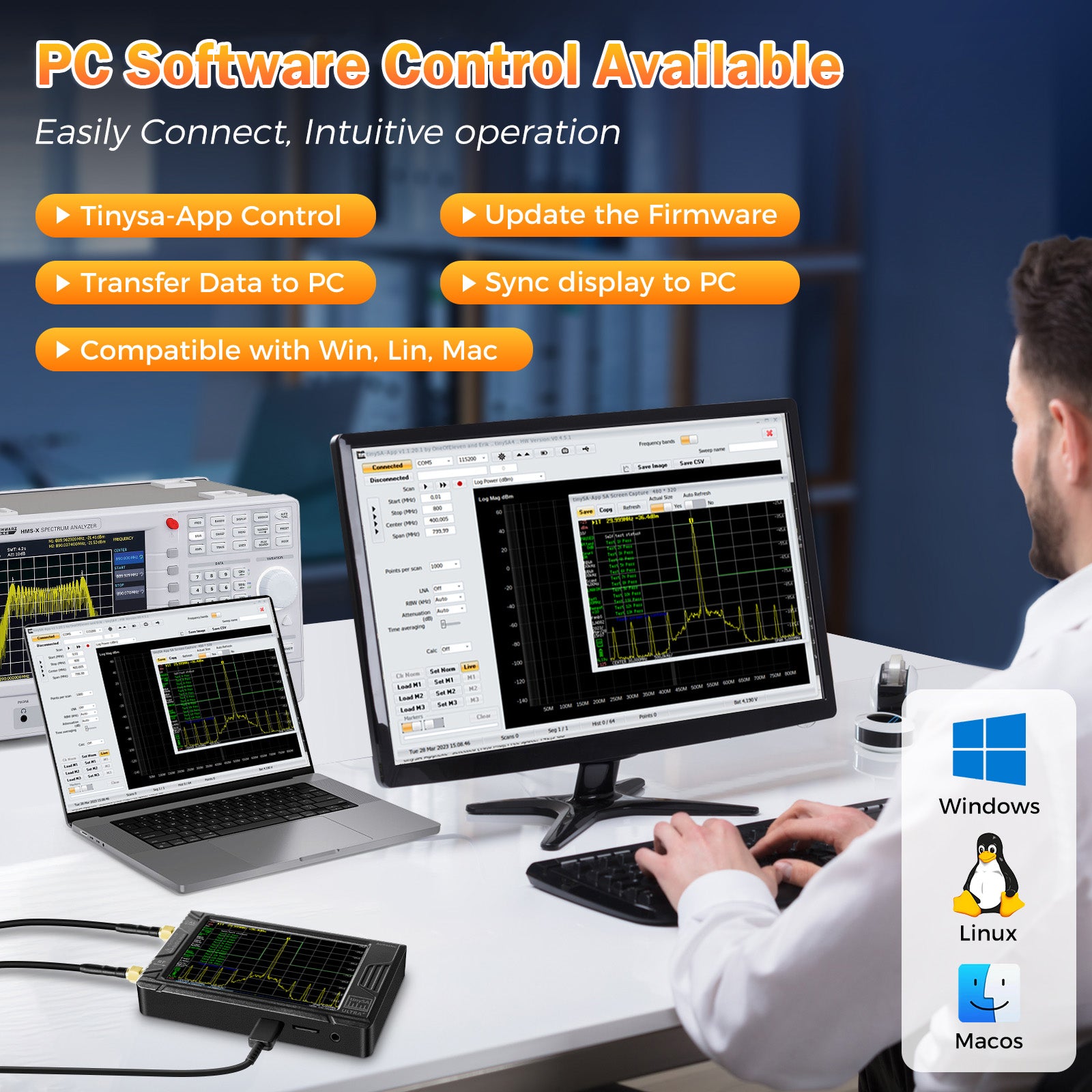 AURSINC TinySA Ultra+ ZS406 Spectrum Analyzer, 4.0 Inch 100kHz-5.4GHz