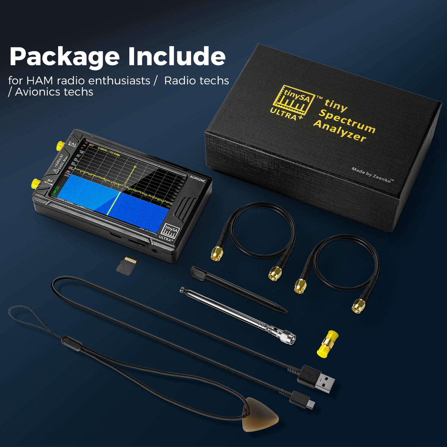 AURSINC TinySA Ultra+ ZS406 Spectrum Analyzer, 4.0 Inch 100kHz-5.4GHz Handheld Frequency Analyzer with 32Gb Card, HW V0.4.6, 2-in-1 Signal Generator MF/HF/VHF UHF Input, 2025 Upgraded