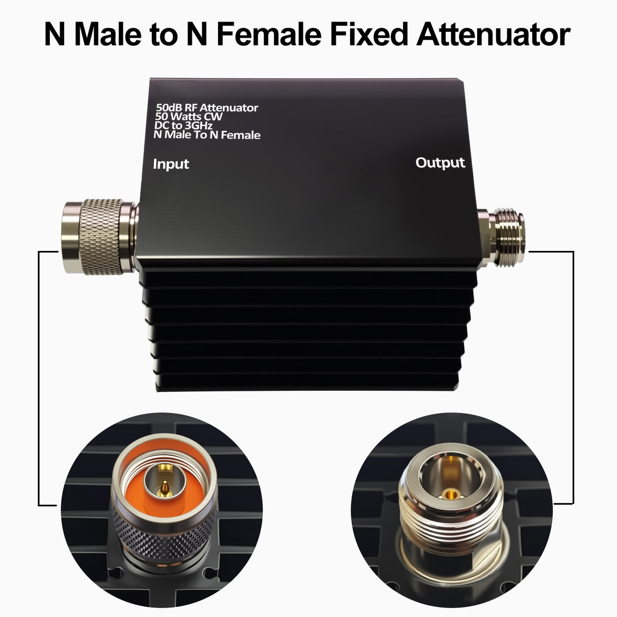 AURSINC 50W RF Attenuator DC-3GHz N-M/F 50dB Attenuation with SMA Adapters N Male to Female Fixed Attenuator kit for Tinysa Ultra Spectrum Analyzer Antennas & Test Equipment, Aluminum Alloy Heat Sink