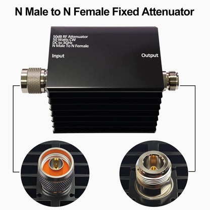AURSINC 50W RF Attenuator DC-3GHz N-M/F 50dB Attenuation with SMA Adapters N Male to Female Fixed Attenuator kit for Tinysa Ultra Spectrum Analyzer Antennas & Test Equipment, Aluminum Alloy Heat Sink